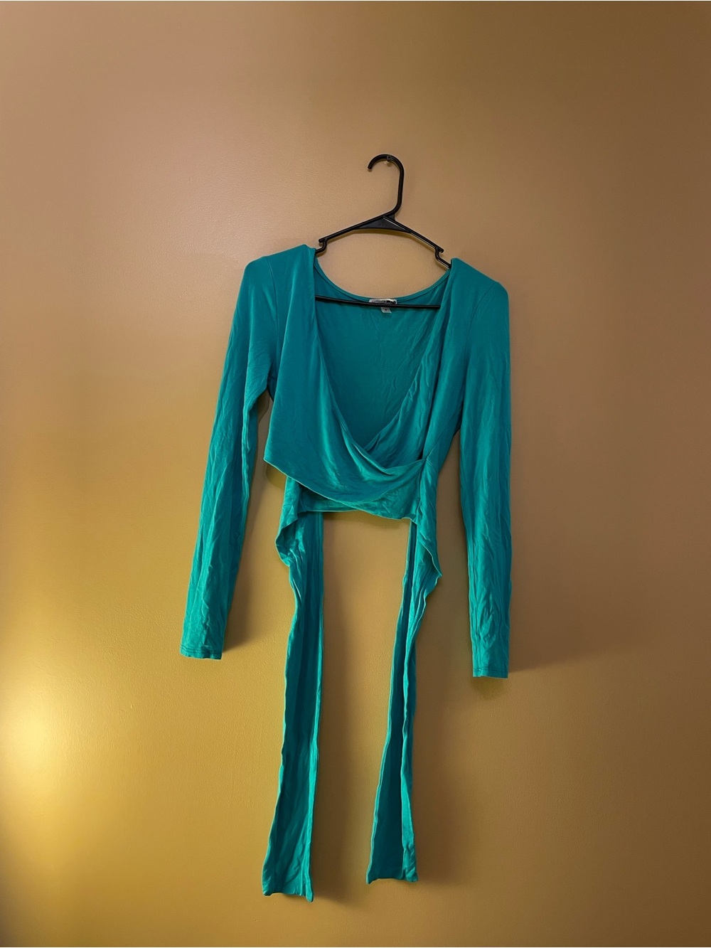 Fashion Nova Teal Long-Sleeve Wrap Crop Top